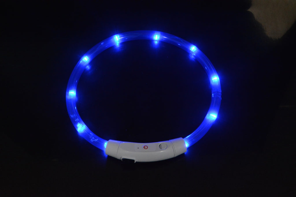LED Leuchthalsband für Hunde – USB-aufladbar | Glasfaser oder LED-Perlen | 8 Farben | S–L