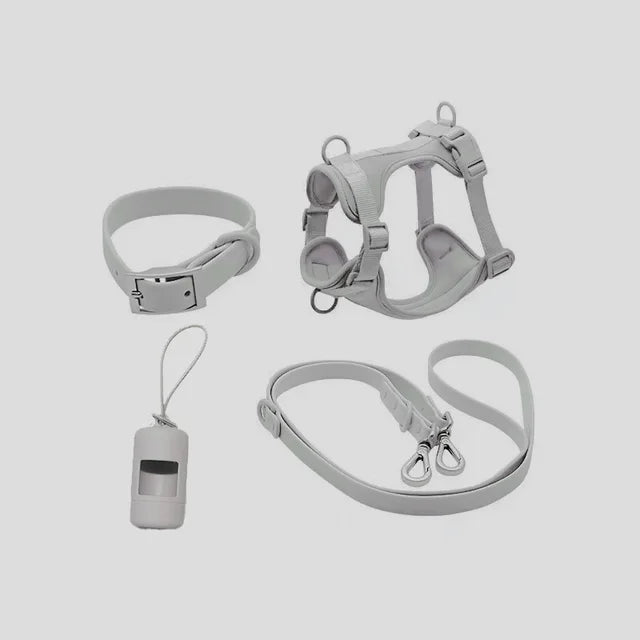 Wasserdichtes Hundegeschirr-Set PVC Neopren – Geschirr + Leine + Halsband + Kotbeutelspender, 10 Farben, XS–L