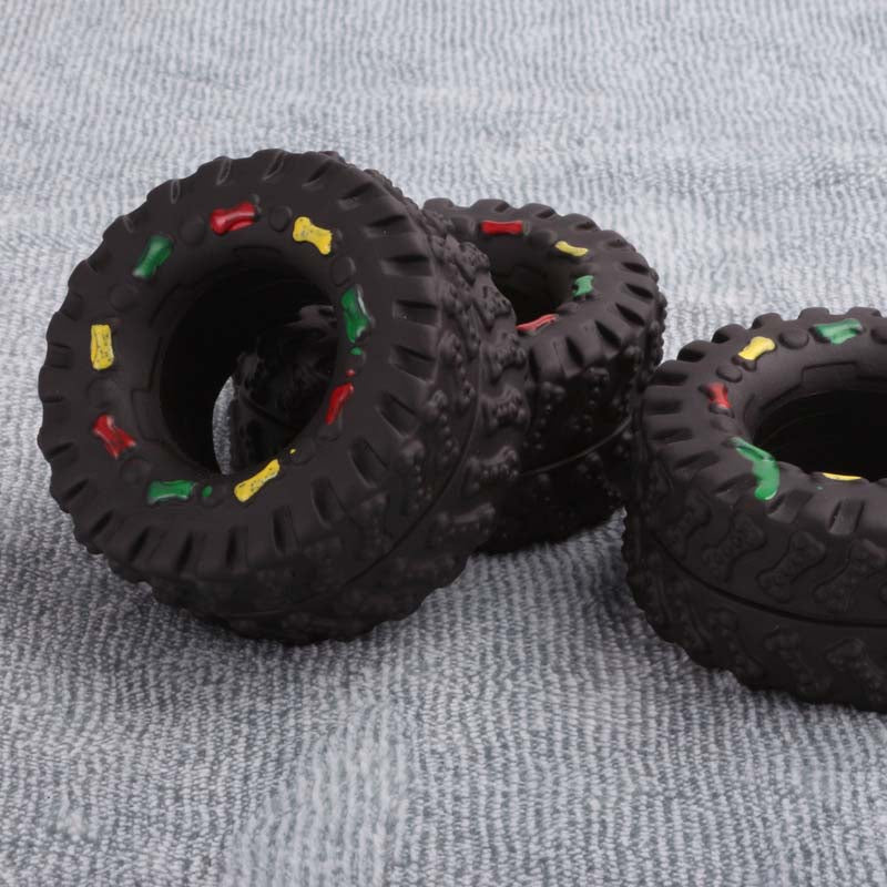 Mini Reifen-Kauspielzeug – quietschend, Leckerli-Fach, Gummi, 8×4cm