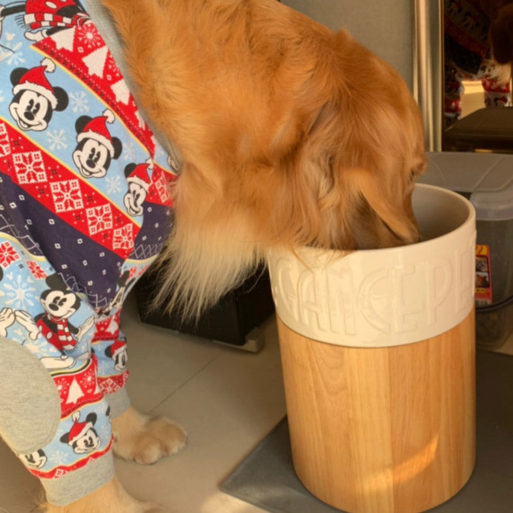 Premium Hundenapf-Set mit Holzständer – Akazienholz, Porzellan oder Edelstahl, in M-XL