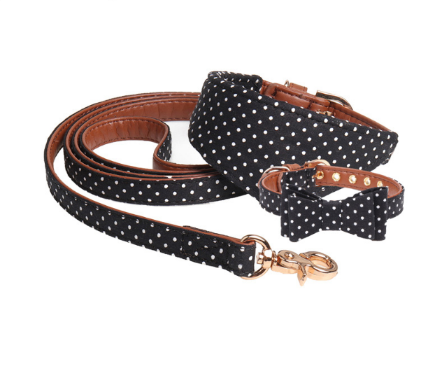 Leder Hundehalsband mit Schleife & Bandana – inkl. Leine 120 cm, 4 Farben, S/M/L