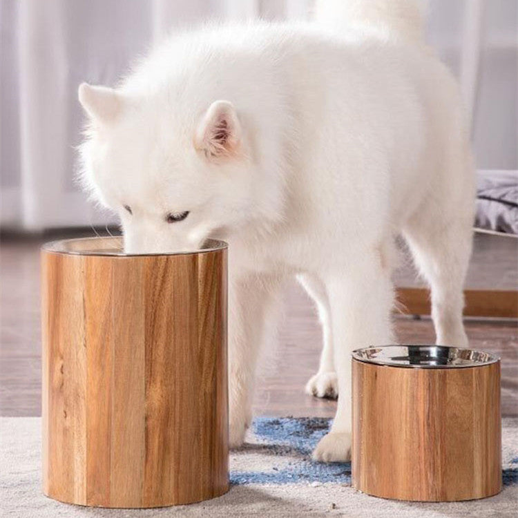 Premium Hundenapf-Set mit Holzständer – Akazienholz, Porzellan oder Edelstahl, in M-XL
