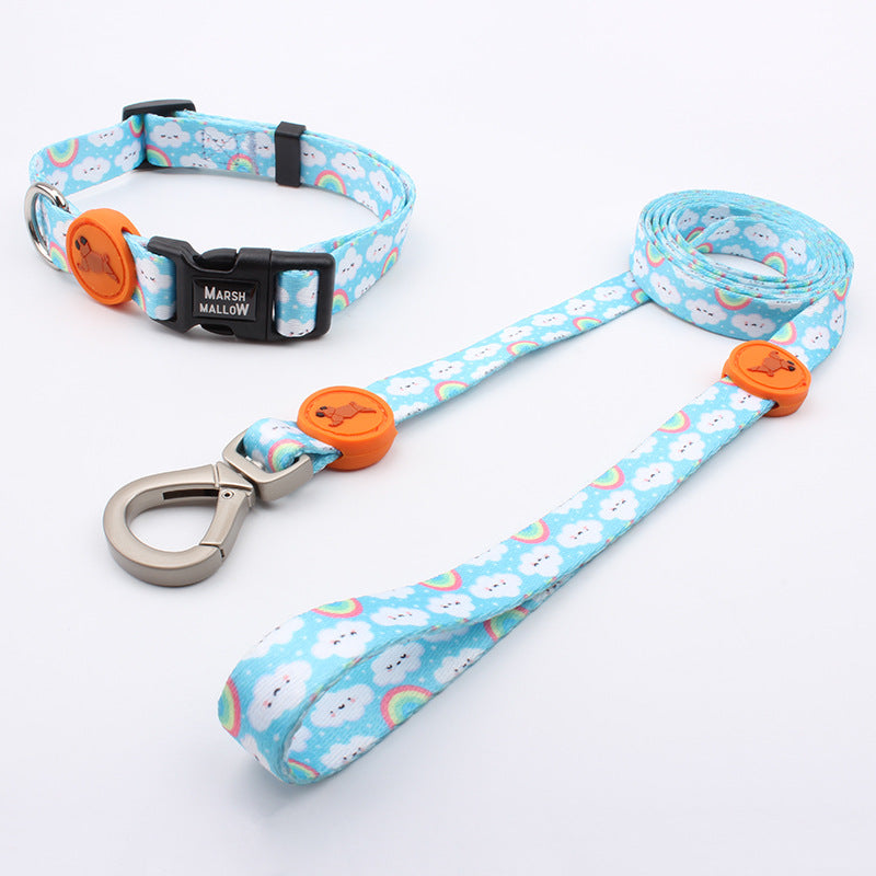 Bedruckte Hundeleine mit Halsband – Polyester, 4 Muster, Breiten XS–L