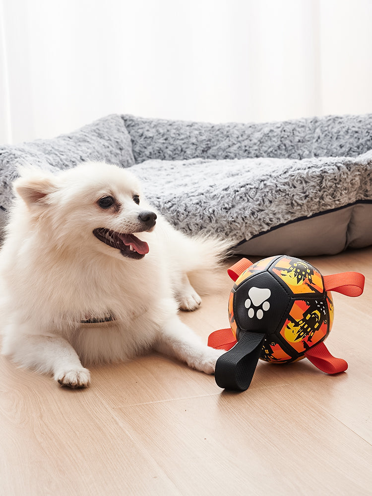 Hundefußball mit Griffen – Interaktives Zerrspielzeug (Weihnachten & Halloween)