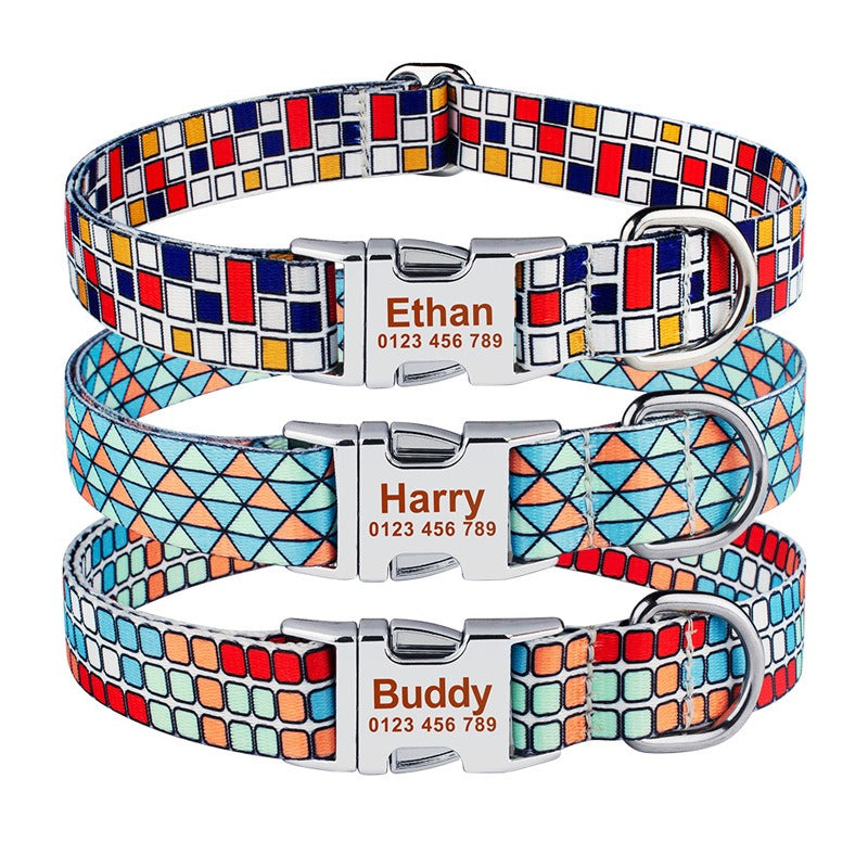 Bedrucktes Hundehalsband mit Leine – Polyester, verstellbar, XS–L