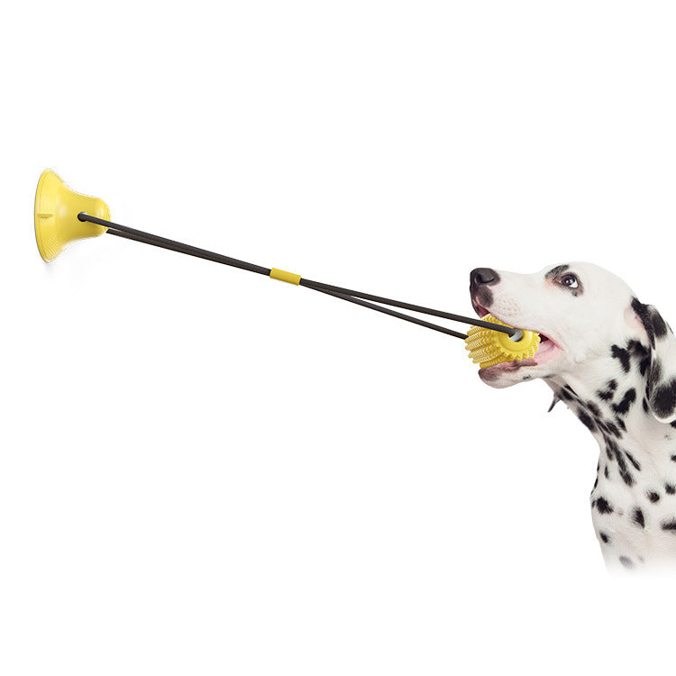 Maiskolben-Kaustab mit Doppel-Saugnapf fuer Hunde - TPR | Bissfest | Leckerli-Funktion | 57 cm