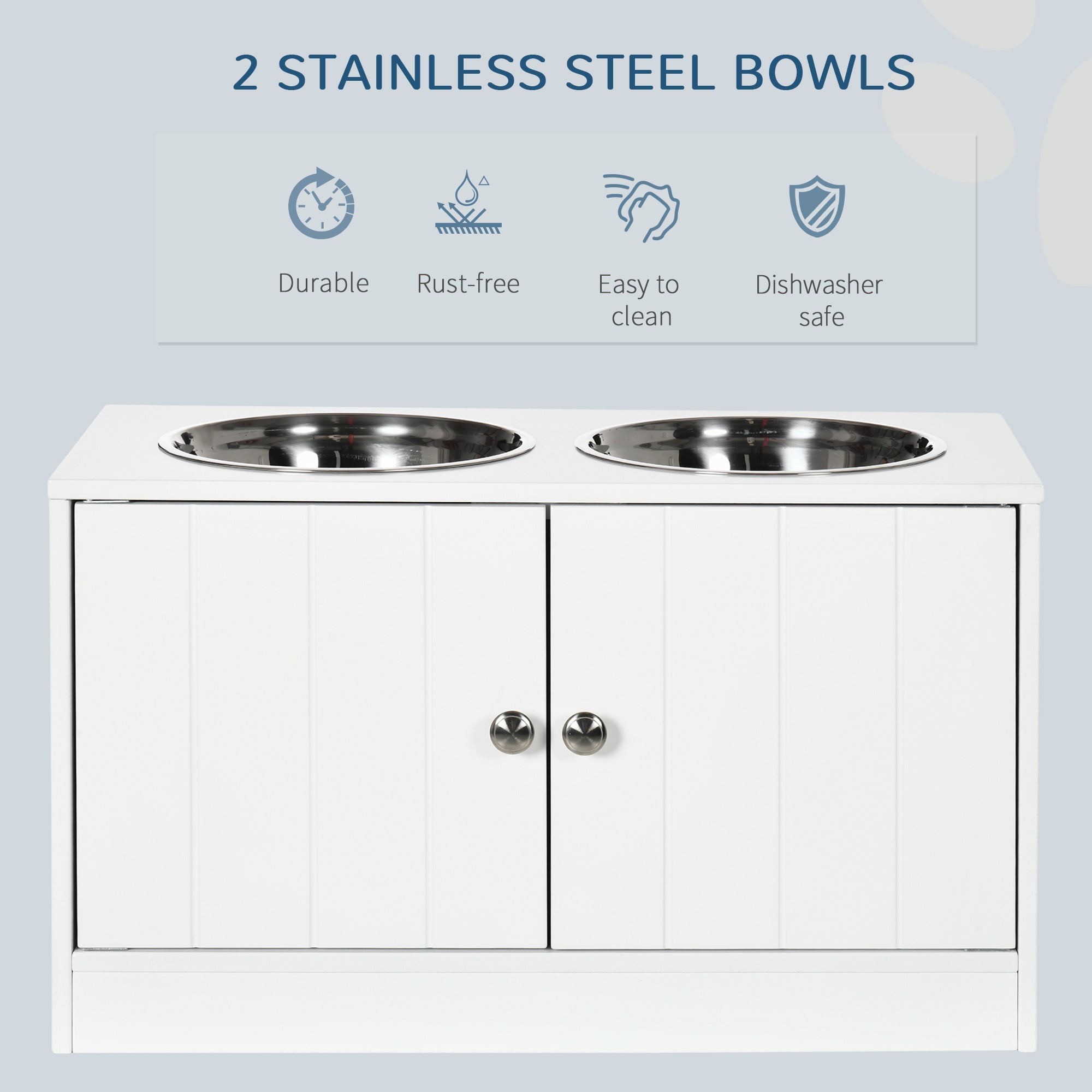 Premium Hundenapf-Station mit Stauraum-Schrank – 44L, Edelstahl, Weiß, für große Hunde