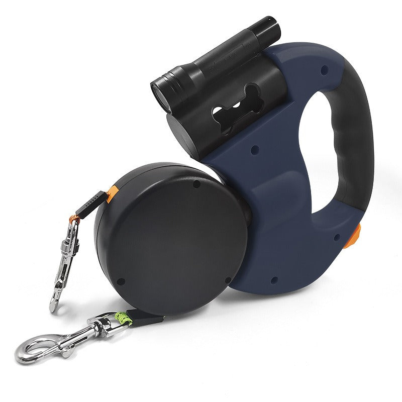 Einziehbare Hundeleine mit LED-Taschenlampe – 3 m, Einzel- oder Doppelkopf, 10 Farben