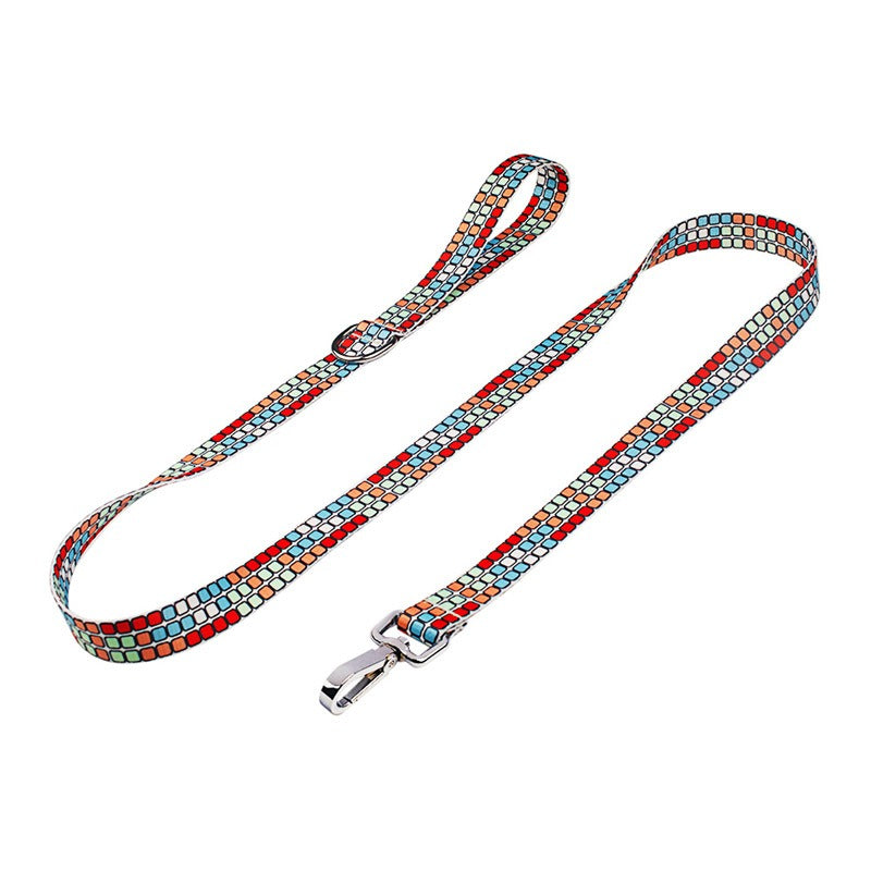Bedrucktes Hundehalsband mit Leine – Polyester, verstellbar, XS–L