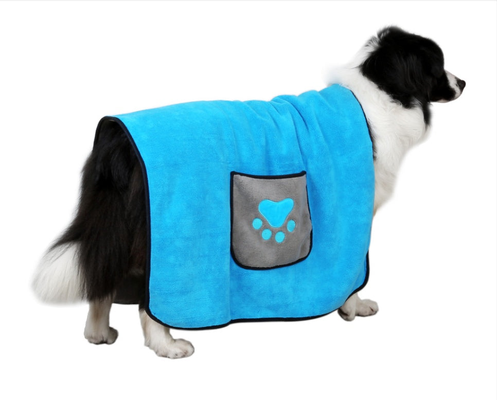 Hunde-Badetuch aus Mikrofaser – super saugfähig, Blau & Gelb