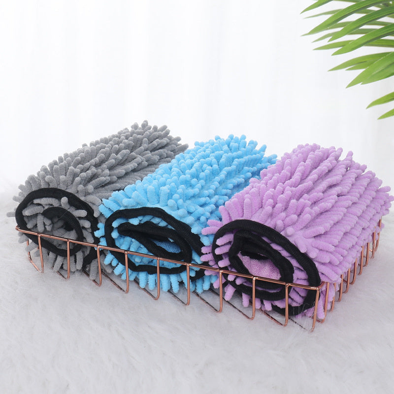 Chenille-Handtuch für Hunde & Katzen – superabsorbierend, Doppeltaschen & schnelltrocknend