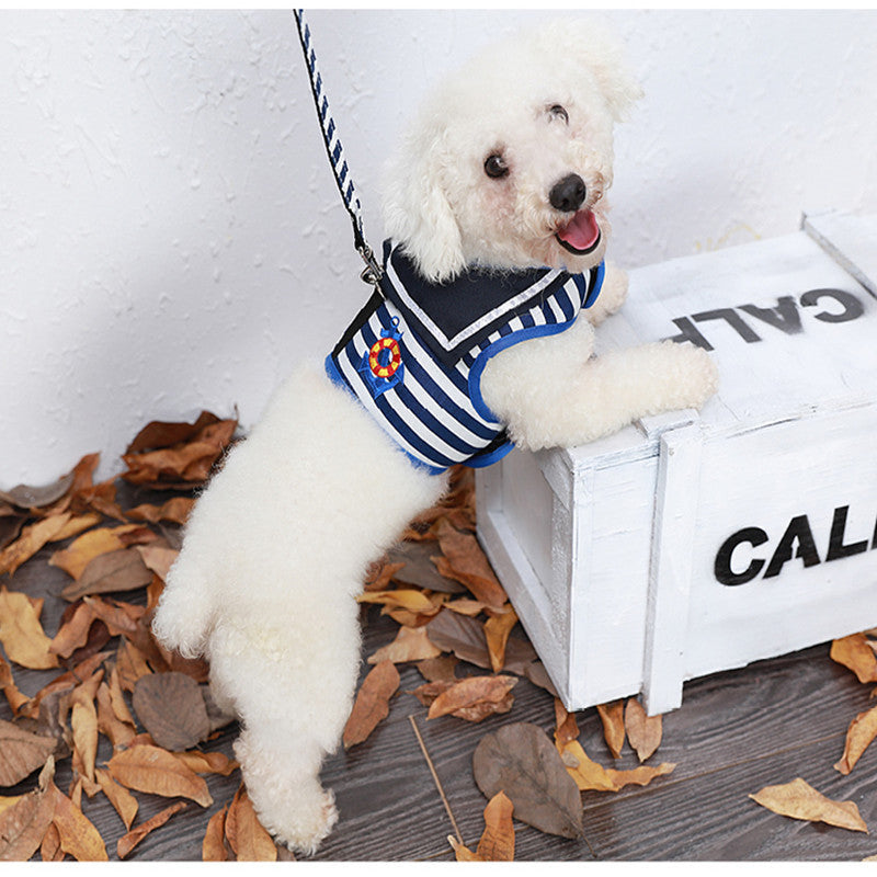 Hundegeschirr-Set im Navy-Stil – 2-in-1, Streifen, XS–XL
