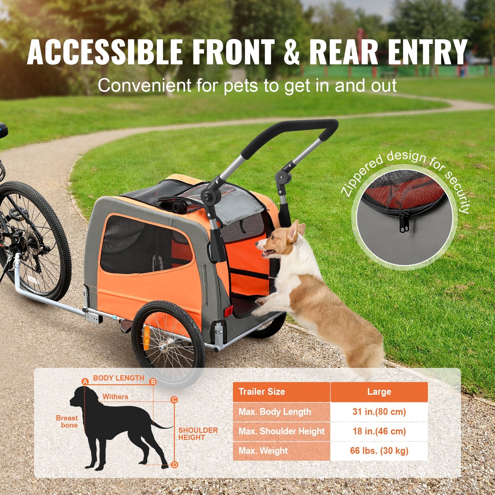 Hunde-Fahrradanhänger, Trägt Bis Zu 30 Kg, 2-in-1-Fahrradträger Für Haustier-Kinderwagen, Einfach Zusammenklappbarer Wagenrahmen Mit Schnellspannrädern, Universeller Fahrradkupplung, Reflektoren