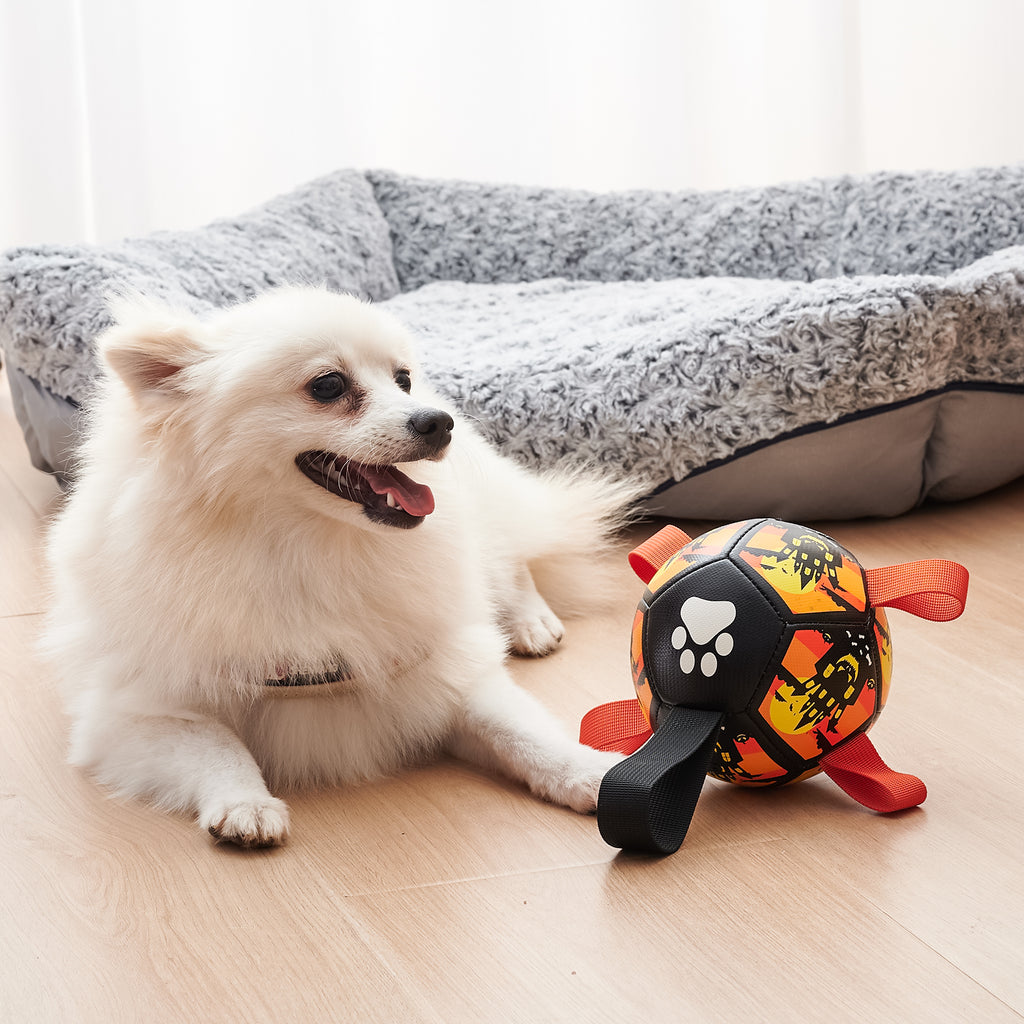 Hundefußball mit Griffen – Interaktives Zerrspielzeug (Weihnachten & Halloween)