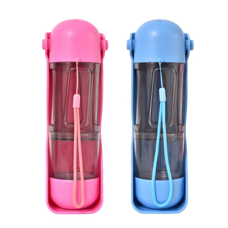 4-in-1 Hundetrinkflasche faltbar – 300ml Wasser + 200ml Futter + Kotbeutelspender, BPA-frei