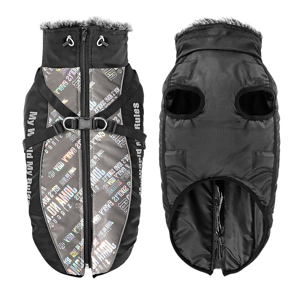 Wasserdichte Hundejacke mit Pelzkragen - Reflektierend | 5 Farben | XL-6XL | Fuer grosse Hunde