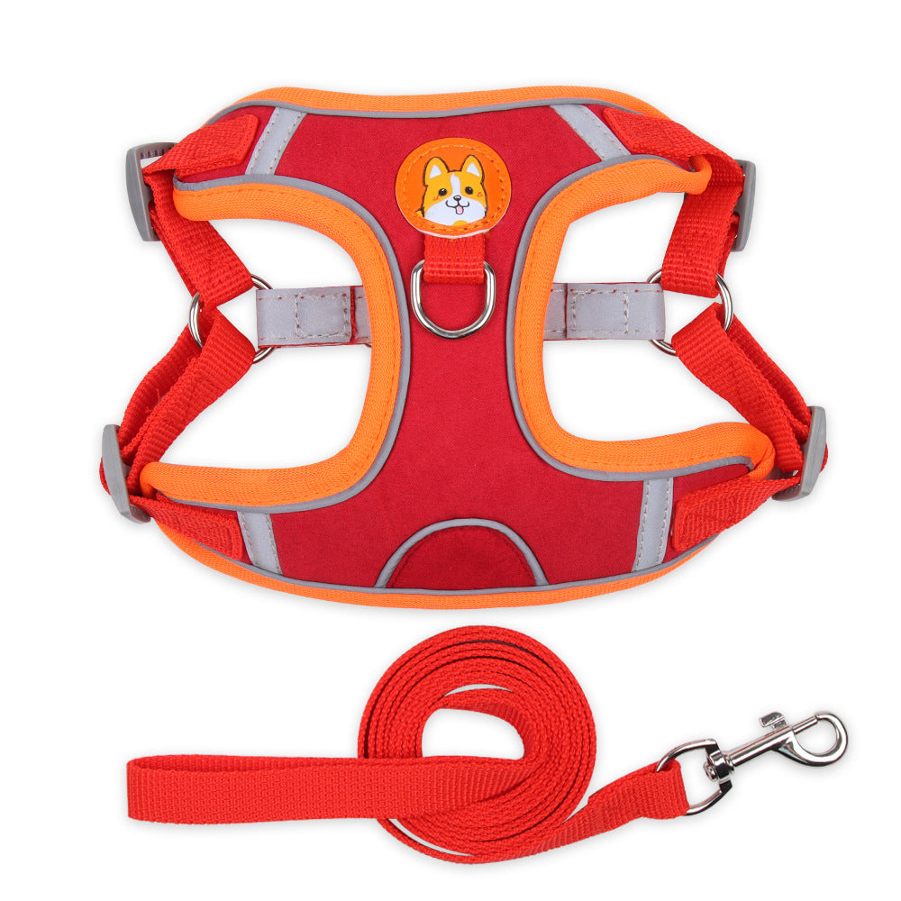 Hundegeschirr Weste aus Wildleder – Reflektierend, mit Leine, S–XL