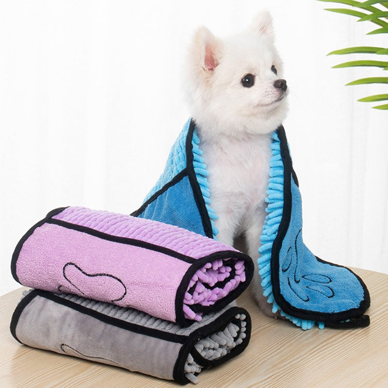 Chenille-Handtuch für Hunde & Katzen – superabsorbierend, Doppeltaschen & schnelltrocknend