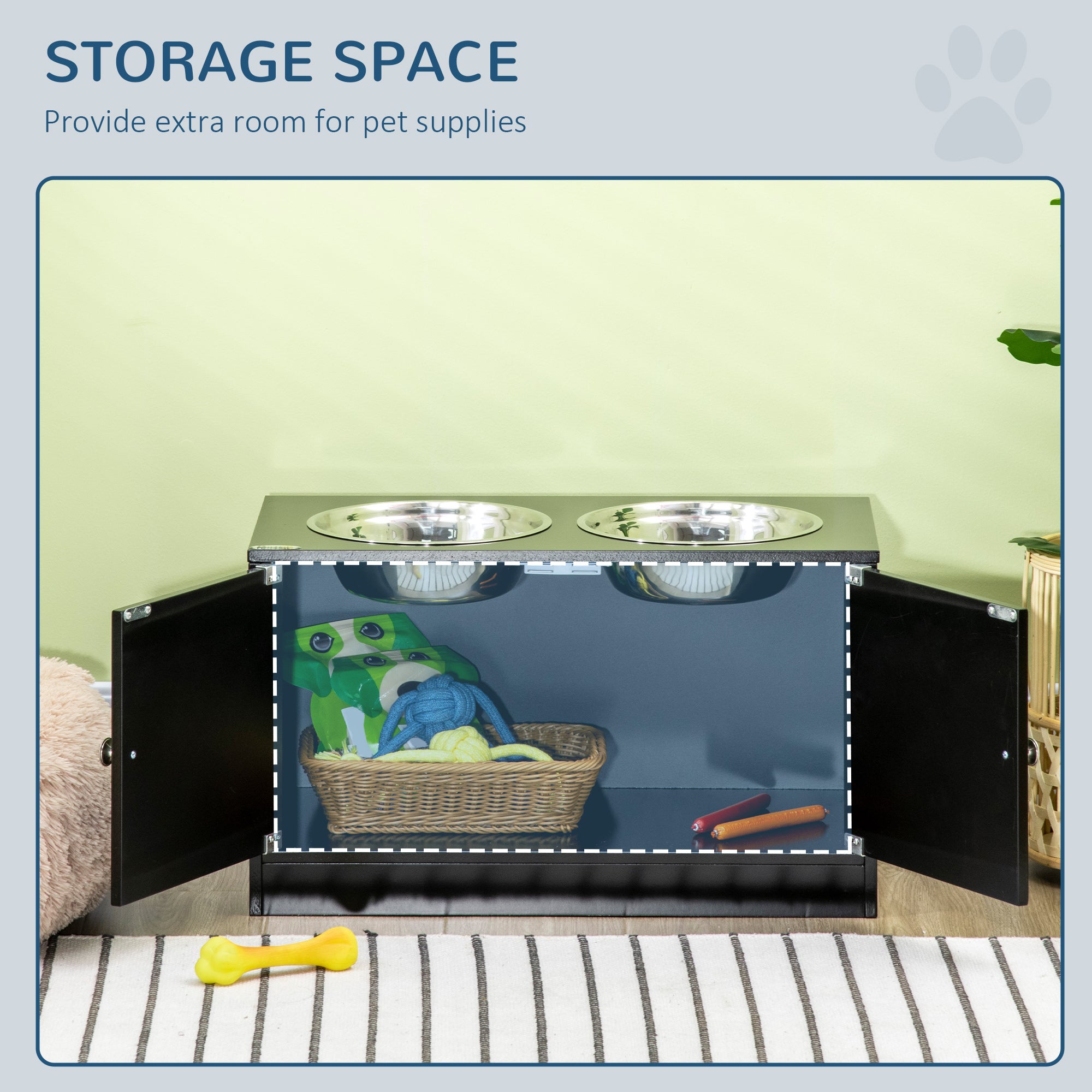 Premium Hundenapf-Station mit Stauraum-Schrank – 44L, Edelstahl & Magnetverschluss