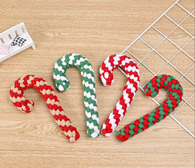 Weihnachts-Spazierstock Hundespielzeug – Baumwollseil | Zahnpflege | 20 cm