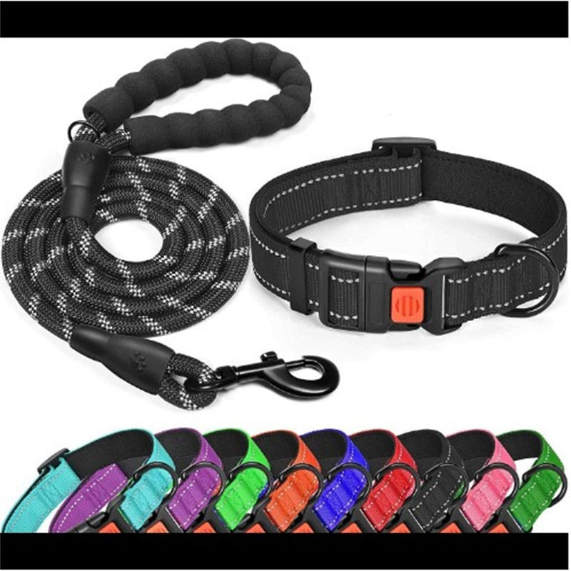 Reflektierendes Halsband und Leine Set fuer Hunde - Nylon | 4 Farben | XS-L | Sicherheit bei Nacht