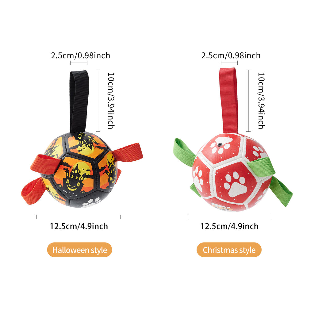 Hundefußball mit Griffen – Interaktives Zerrspielzeug (Weihnachten & Halloween)