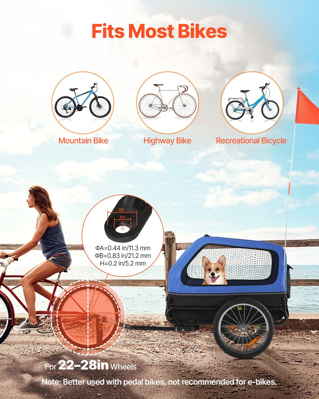 Hundeanhänger, Bis Zu 40 Kg, Fahrradanhänger Für Kleine & Große Hunde, Zusammenklappbarer Rahmen Mit Rädern, Universelle Fahrradkupplung, Flagge, Interne Leine, 1320x715x750 Mm