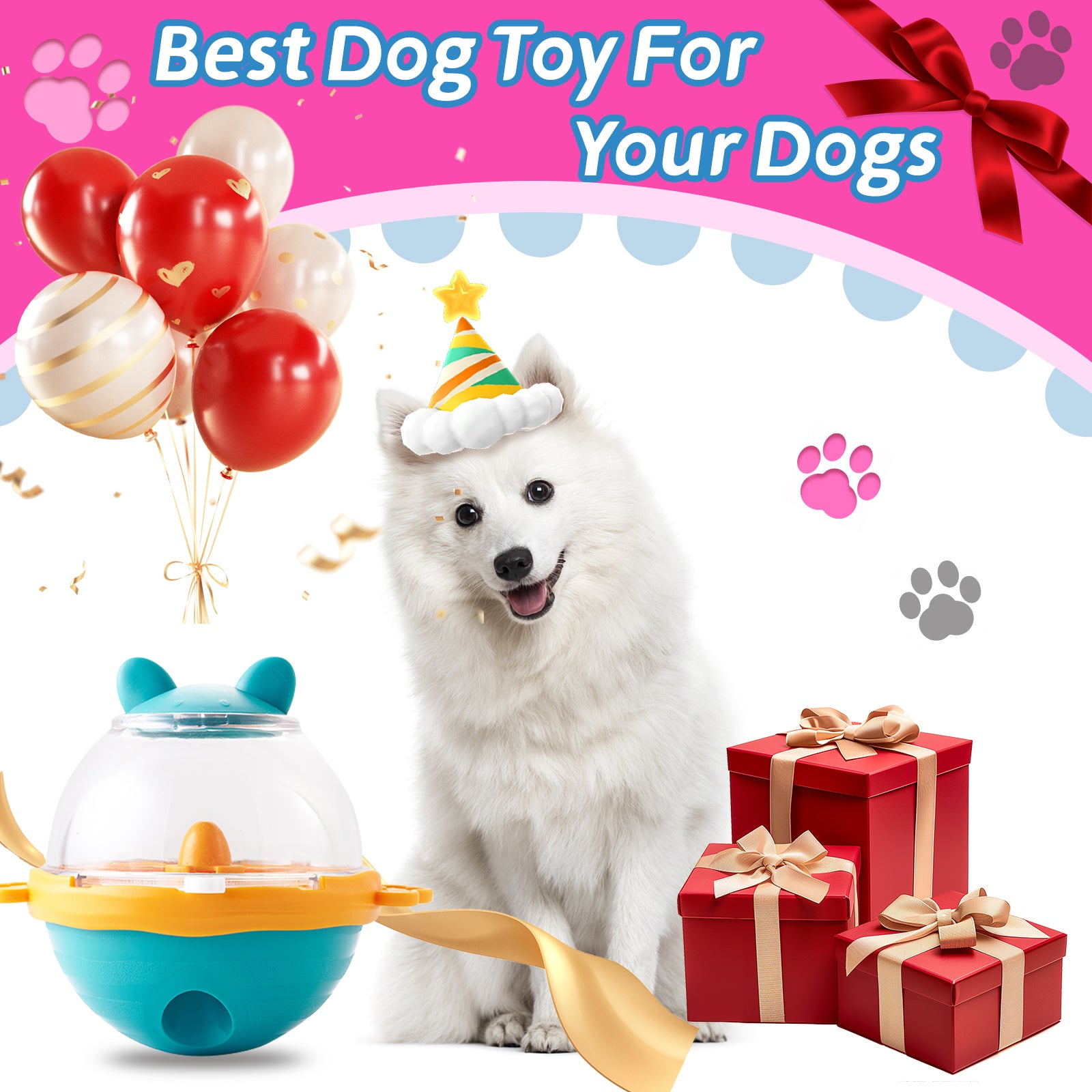 Dog Treat Balls Slow Feeder ToysDog & Cat Treat Dispenser Puzzle Toys  Active Rolling Balls For Medium&Large Dog Breeds  Interactive Squeaky Mental Stimulation