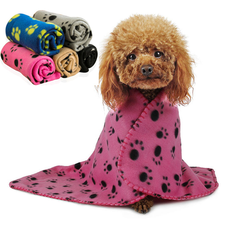 Fleece-Hundedecke mit Pfoten-Print – doppelseitig, 5 Farben, S & M