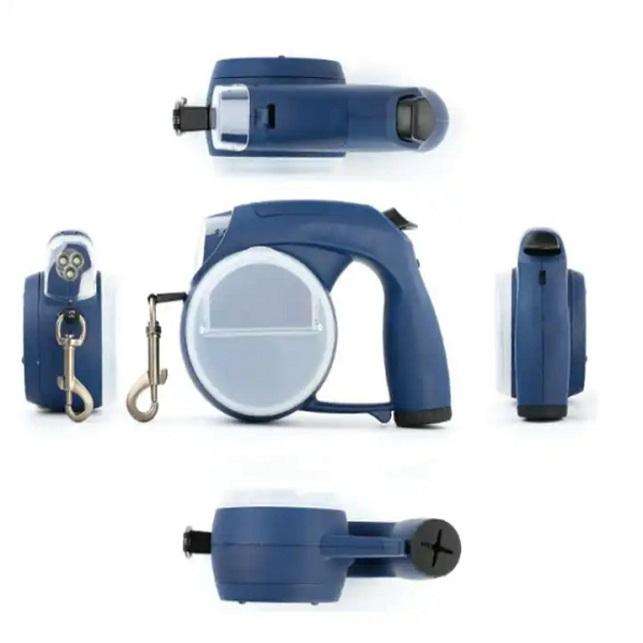 5-in-1 Einziehleine für Hunde – LED-Licht, Napf & Kotbeutelhalter | 4m | 3 Farben
