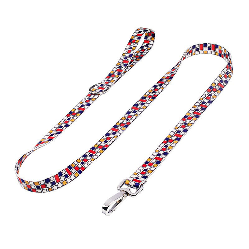 Bedrucktes Hundehalsband mit Leine – Polyester, verstellbar, XS–L