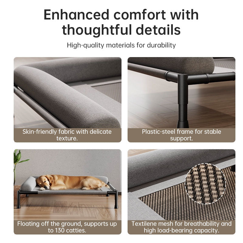 Erhöhtes Netz-Hundebett mit Kissen – atmungsaktiv, abnehmbar & waschbar, M & L, 3 Farben