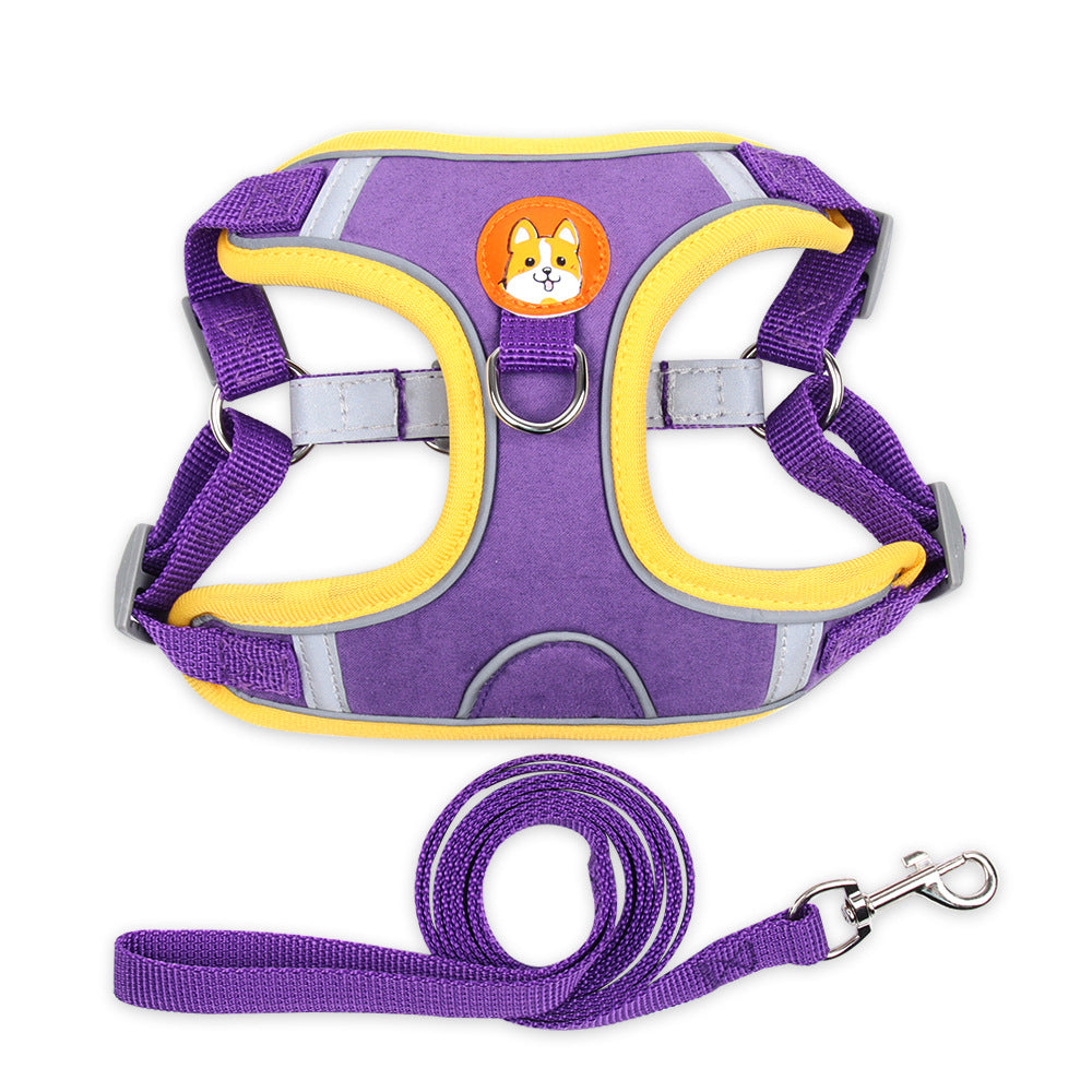 Hundegeschirr Weste aus Wildleder – Reflektierend, mit Leine, S–XL