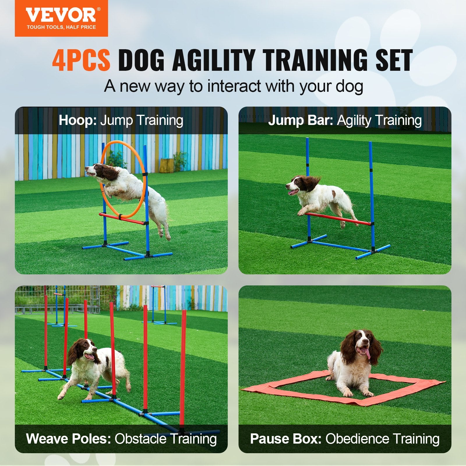 Hunde-Agility-Trainingsausrüstung 4-teiliges Set Mit Verstellbaren Hohen Hürden 6 Slalomstangen Sprungring