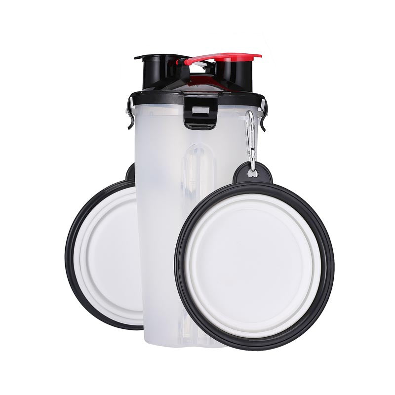 2-in-1 Reisenapf & Trinkflasche für Hunde – 350ml Wasser + 250g Futter, 8 Farben