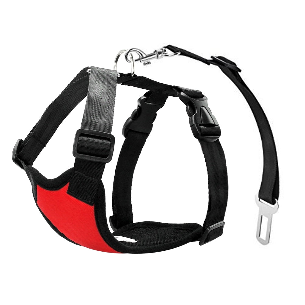 Hunde-Autogeschirr mit Sicherheitsgurt – gepolstert, S–L, Schwarz/Rot