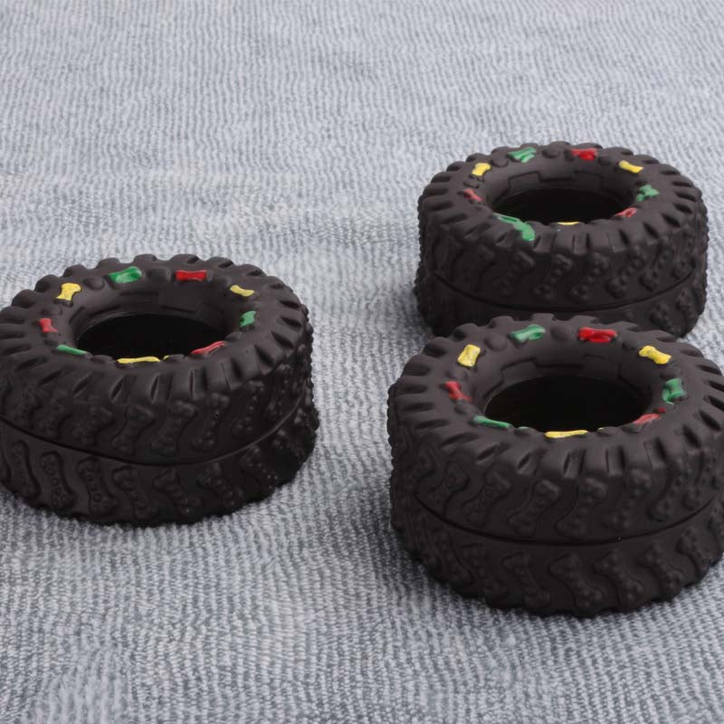Mini Reifen-Kauspielzeug – quietschend, Leckerli-Fach, Gummi, 8×4cm