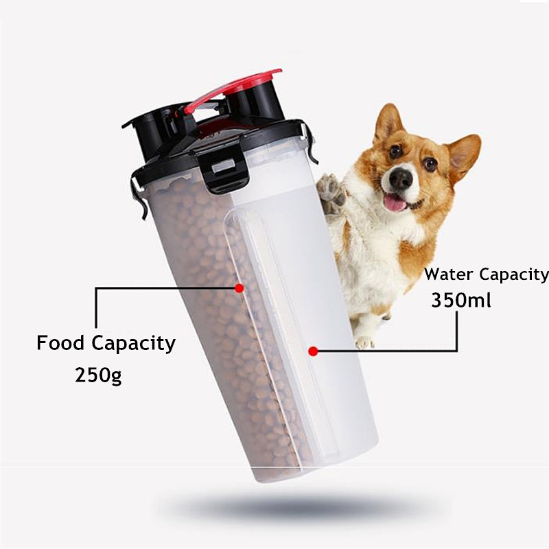 2-in-1 Reisenapf & Trinkflasche für Hunde – 350ml Wasser + 250g Futter, 8 Farben