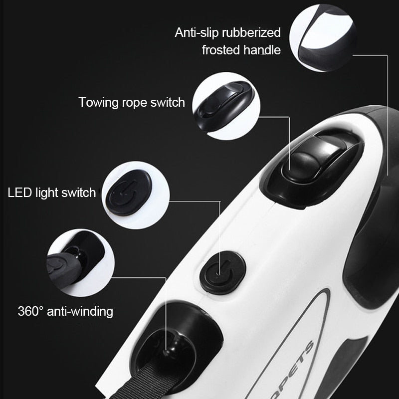 Einziehbare Hundeleine mit LED – 3m oder 5m, Nachtsicherheit