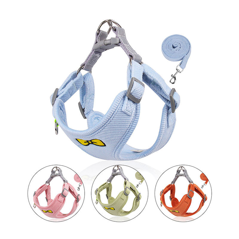Hundegeschirr Set mit Leine | Cord besticktes Westen-Design | 4 Farben | S–XL