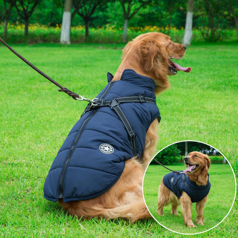 Wasserdichte Winterjacke mit Geschirr fuer grosse Hunde - Fleece | 5 Farben | S-5XL | Reflektorstreifen