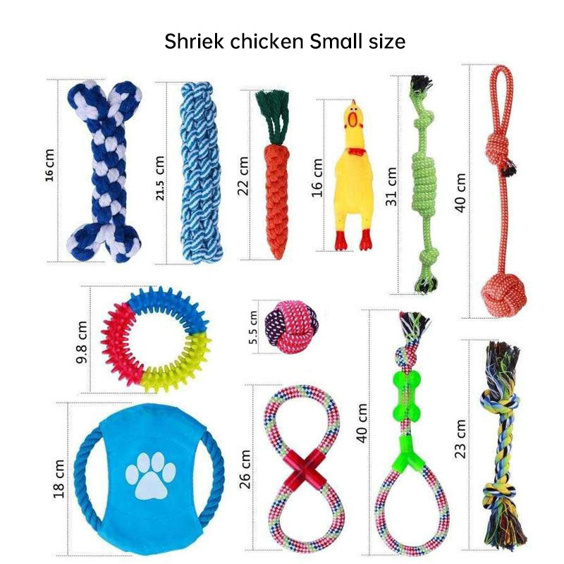 Quietsch-Hühnchen Spielzeug-Set – Baumwollseil, Kau- & Zahnspielzeug für Hunde