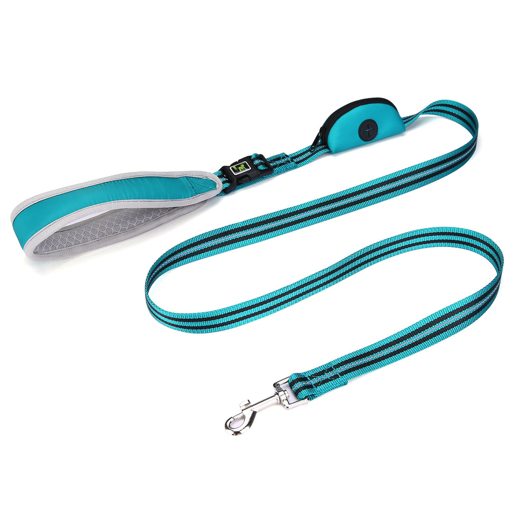 Nylon Hundeleine mit Doppelgriff & Kotbeutelspender – 150 x 2 cm, Pink & Cyan