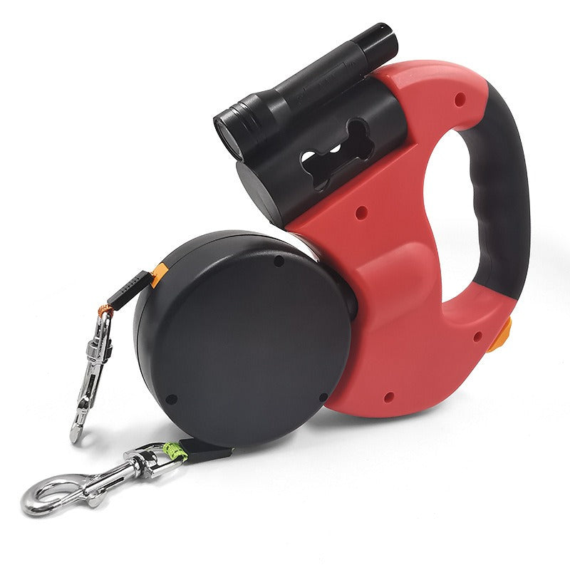 Einziehbare Hundeleine mit LED-Taschenlampe – 3 m, Einzel- oder Doppelkopf, 10 Farben