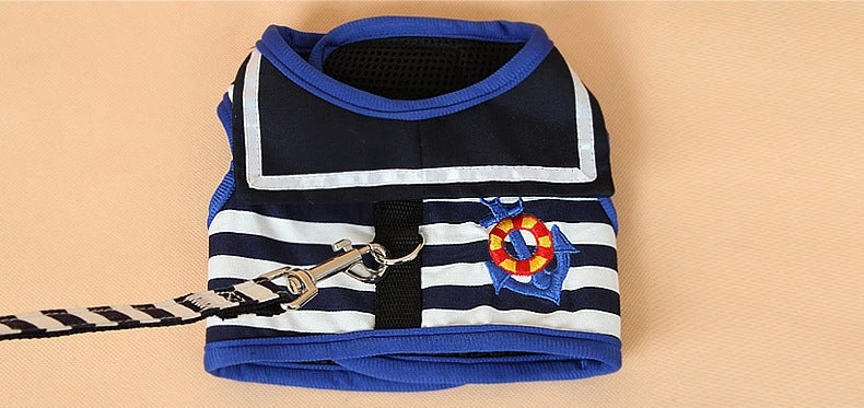 Hundegeschirr-Set im Navy-Stil – 2-in-1, Streifen, XS–XL