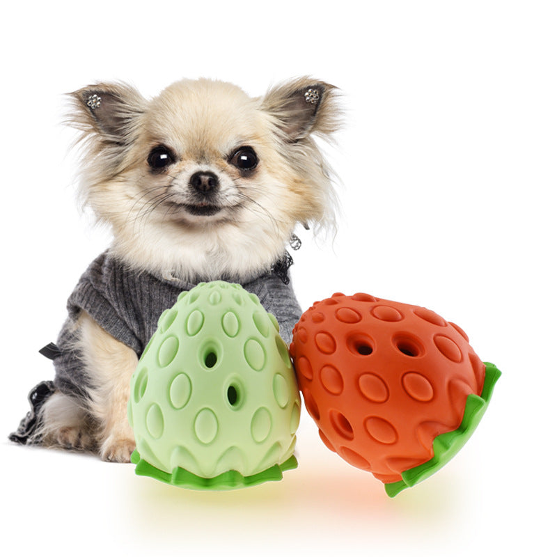 Erdbeer-Leckerli-Ball für Hunde – Gummi, bissfest & Futterspender
