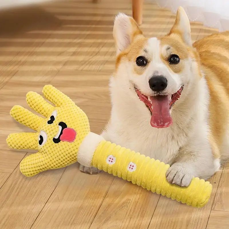 Plüsch Quietschspielzeug Hund – Hand-Design, bissfest (Gelb)