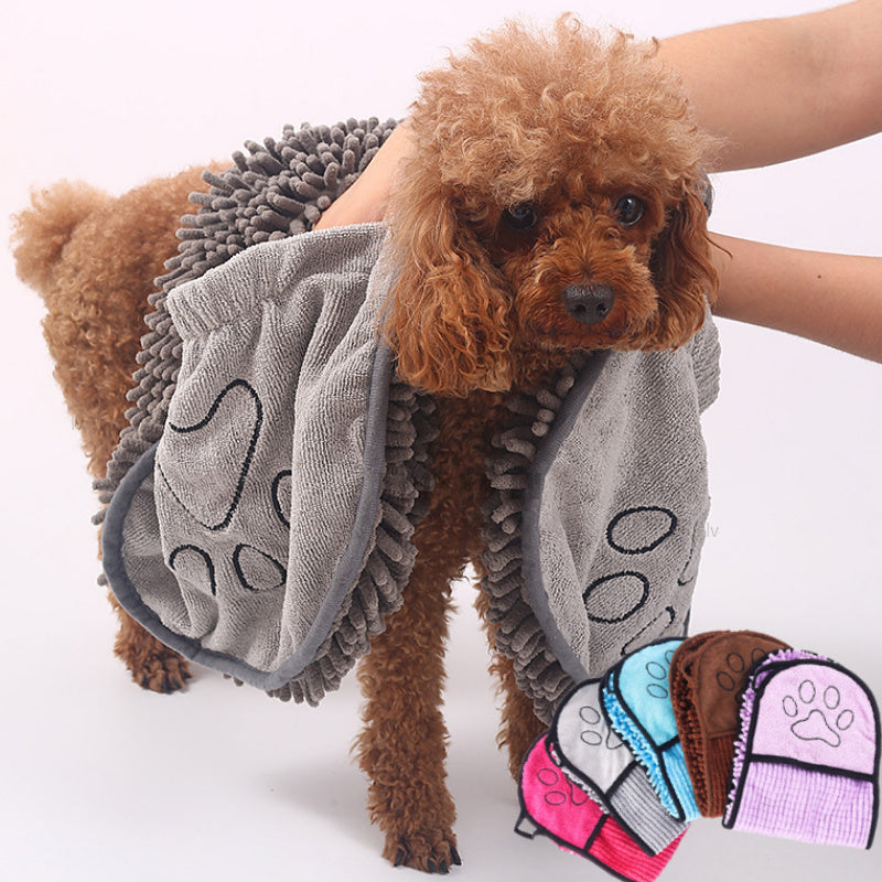 Chenille-Handtuch für Hunde & Katzen – superabsorbierend, Doppeltaschen & schnelltrocknend