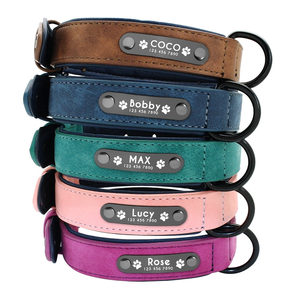 Personalisiertes Lederhalsband mit Gravur – S–XL, 5 Farben
