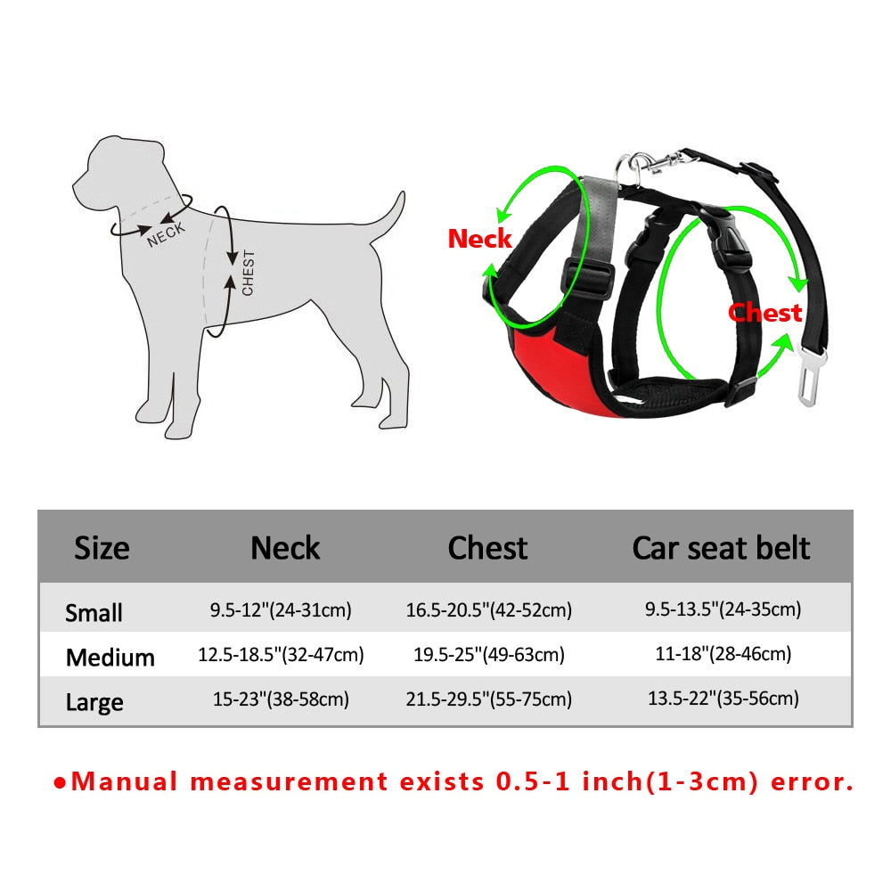 Hunde-Autogeschirr mit Sicherheitsgurt – gepolstert, S–L, Schwarz/Rot
